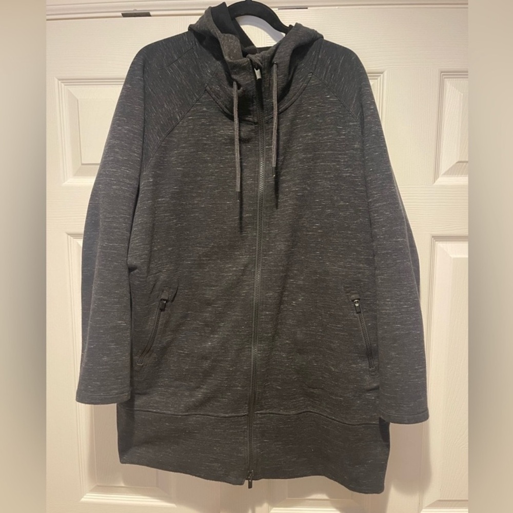 ATHLETA Womens  Heathered Charcoal Full-Zip Hooded Jacket
